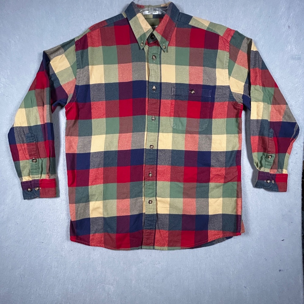 Orvis Flannel Shirt Mens Large Bright Buffalo Plaid Button Down Cotton Twill